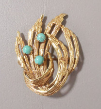 Alte Brosche mit Türkissteinen 333er Gelbgold 4 Gramm Vintage 50er 60er -