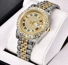 Herren Uhr neu  Armbanduhr Gold/Silber Straß 