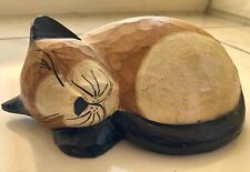 Dekofigur schlafende Katze Holz Katzenfigur Tierfigur Wohndeko Figur