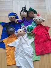 7 Kasperletheater Puppen mit Holzkopf Postbote, Geist, Jäger etc.