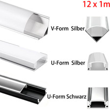12 x 1m LED Aluminium Profil Alu Schiene Decke für LED Streifen Leiste V/U Form