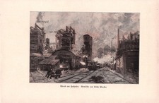 Abend am Hochofen - Erich Mercker - 1923 - Historischer Kunstdruck ~16x25cm