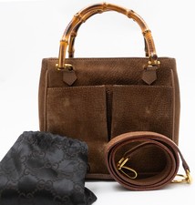 GUCCI BAMBUS BAMBOO HANDTASCHE HAND BAG TASCHE WILDLEDER UMHÄNGETASCHE CROSSOVER