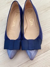 Paco Gil 39 - flache Pumps Wildleder und Lack mit Schleife royalblau mit flieder