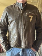 Chevignon 1957 Lederjacke XL Vintage Biker Racing mit Aufnähern Patina