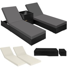 2 Sonnenliegen Rattan mit Aluminiumgestell und Tisch inkl. Schutzhülle schwarz B
