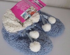 Hüttenschuhe hohe Hausschuhe Warme Puschen Rauchblau ABS-Sohle Gr.24-27 NEU 