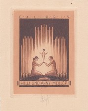 Exlibris Bookplate Kupferstich Hubert Woyty-Wimmer 1901-1972 Orgelpfeifen