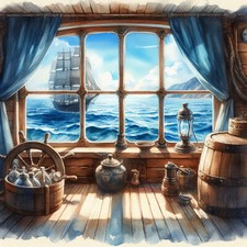 Wandbild schiff fenster blick - wandbild,
