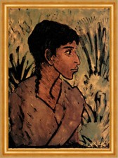 Hüftbild einer Zigeunerin Profil Natur Expressionismus Otto Mueller A3 Gold 01