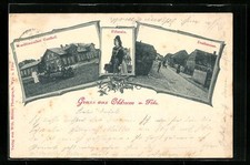 AK Oldsum a. Föhr, Nordfriesischer Gasthof, Föhrerin u. Dorfstraße 