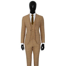 Slim Fit Herrenanzug mit Weste in Beige Kariert, Smoking-Anzug-Hochzeit-Bühne