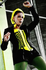 Corsage Korsett C. Martinez Lack PVC Neon gelb schwarz Cyberpunk Gothic Club S