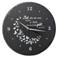 Wanduhr Schiefer Schmetterling Uhr aus Naturschiefer Ø 30 cm Quarzuhrwerk