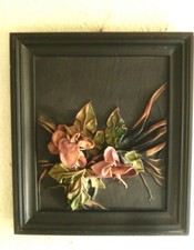 Lederbild Wandbild in 3D Optik Holzrahmen schwarz 36,5 x 32.5 Motiv - Blumen