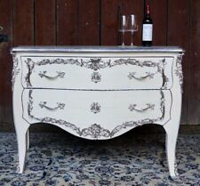 GROSSE CHIFFONIERE KOMMODE BAROCKSTIL WEISS UND SILBER EINES SCHLOSSES
