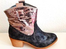 Stiefel Stiefeletten Boots Cowboy Western Blockabsatz Schwarz Silber 38