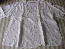 Bluse Tunika Damen Gr. S Folklore weiß Stickerei Spitzen Kurzarm TOP