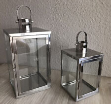 2er-Set Gartenlaterne 25cm/35cm Edelstahl-Laternen Windlicht Deko-Laterne Metall