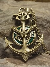 Seemann Halskette in Messing / Gold Anker Glücksbringer Talisman Groß hochwertig