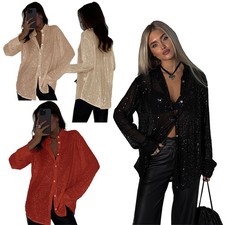 Damen Pailletten Hemd Bluse
