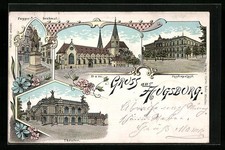 Lithographie Augsburg, Dom, Justizpalast, Fugger-Denkmal 1897 