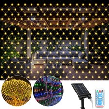 LED Lichternetz Solar Lichterkette Lichtervorhang Außen Netz Lichter Weihnachten