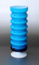 Friedrich Kristall Vase, blau, weißer innenfang, H. ~ 21cm, ~ 500g, ~ Vintage