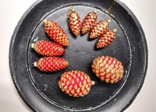 Lauscha Krebs Glas  alte Tannenzapfen Rot/Gold Glas  9 St.  Handarbeit