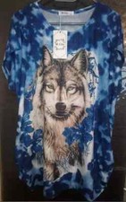 Damen Shirt Tunika Bluse Wolf