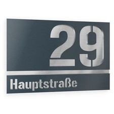 Graviers Hausnummer + Straßenname Haus Nr. Schild mit Gravur Edelstahl RAL 7016