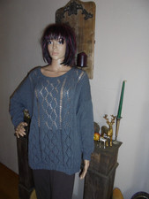 Strickpulli Pullover weiche Chenille-Wolle handgestrickt grau XXL, 50/52/54 Neu!