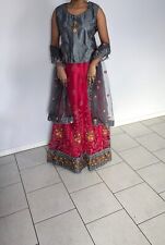 Indisches Lehenga Choli in Universalgröße Rosa/ Grau - 3 teilig