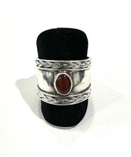 925/- Sterlingsilber Ring, Muster, Karneol, Gr. 58, 9 - 16 mm breit.