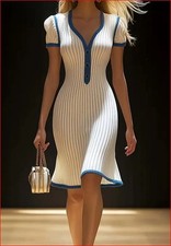 sehr schönes Weiß blaues Strick Kleid Gr. XL 42 - 50