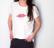 Top Rag & Bone LIPS TEE Chalk T-Shirt naturweiss Lippen rot Kuss Top Large