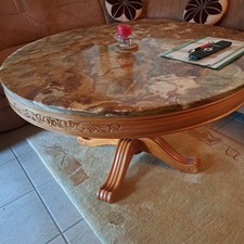 Günstige Preis! Runder brauner Couchtisch mit Marmorplatte 100x80