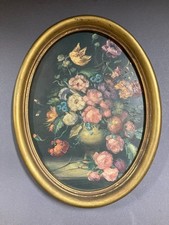 Bilderrahmen oval Holz gold mit Gemälde Rosen Rosenbild 28x22cm 60er ?