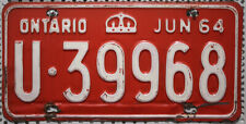 Ontario Nummernschild 1964 Kanada Kennzeichen Schild Canada License Plate / rot