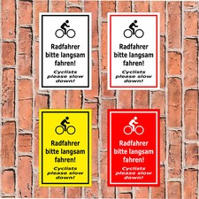 Schild radfahrer bitte - schild, langsam