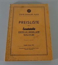 Preisliste über Ersatzteile Steyr 3,5 t - Diesel - Lastwagen Typ 380 -  90 PS 