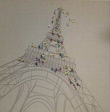 Öl-Wandbild Trip To Paris Elfenbein Holzkeilrahmenleiste Leinwand Acrylfarbe 