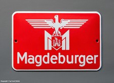 ALTES Emailschild - Magdeburger...in ORANGEROT - wohl um 1950