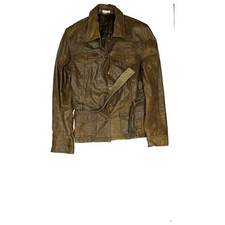 Street One Damen Leder Jacke Blazer kurzer Trenchcoat Gr 42 XL Braun Vintage TOP