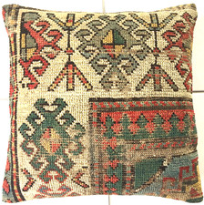 Antik Kissen Teppich Retro Kaukasus Orient Handgeknüpft Grün Caucasus Rug Pillow