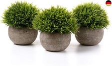 T4U Künstliche Pflanzen Grün Graspflanzen Kunstpflanze mit Grauen Topf, Klein K