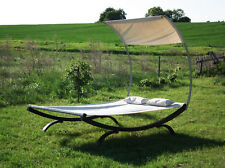 Holz Doppelliege Luxus Sonnenliege Länge 215 x Breite 140cm Beigetöne Hängematte