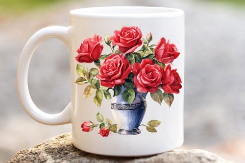 Aquarell rote rose tasse - rote,