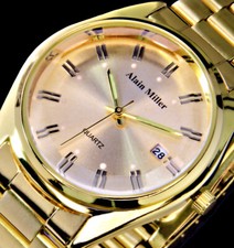 Alain Miller Damen Armband Frauen Uhr Gold Farben Datum 004