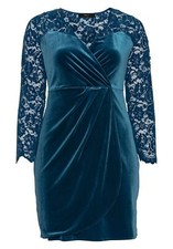 Samtkleid In Wickeloptik Damenkleid Damen Freizeit Kleid Petrolgrün Grün 119867